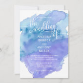 Waterverf Blauwe Blauwgroen Paarse bruiloft Kaart (Voorkant)