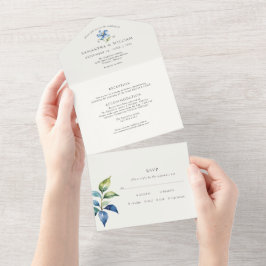 Waterverf Blauwe bloem All In One Uitnodiging