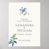 Waterverf Blauwe Bloem Huwelijk Welkomstbord Poster (Voorkant)