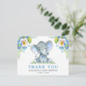 Waterverf Blauwe Bloem Olifant Baby Shower Briefkaart (Staand voorkant)