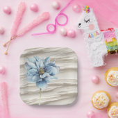 Waterverf Blauwe Bloem op Ivoor Abstract Papieren Bordje (Feest)