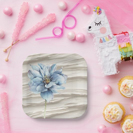 Waterverf Blauwe Bloem op Ivoor Abstract Papieren Bordje (Feest)