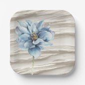 Waterverf Blauwe Bloem op Ivoor Abstract Papieren Bordje (Voorkant)