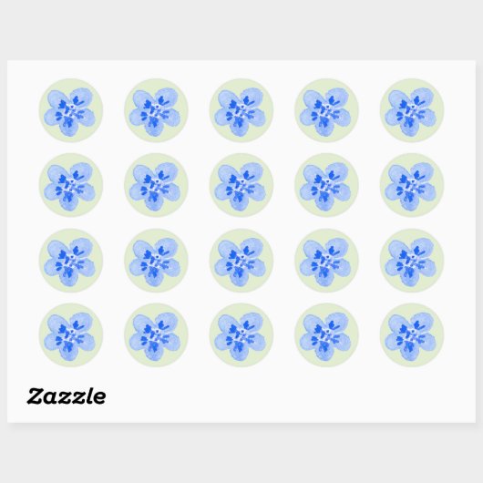 Waterverf Blauwe Bloem Ronde Sticker (Vel)