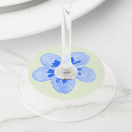 Waterverf Blauwe Bloem Wijnglaslabel