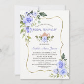 Waterverf Blauwe Bloemachtige Bruiloftstheepartij Kaart (Voorkant)