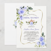 Waterverf Blauwe Bloemachtige Bruiloftstheepartij Kaart (Voorkant / Achterkant)