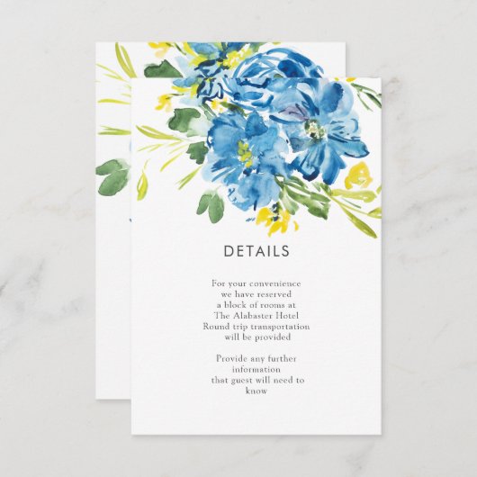 Waterverf Blauwe bloembouquet - Gegevens Informatiekaartje (Voorkant / Achterkant)