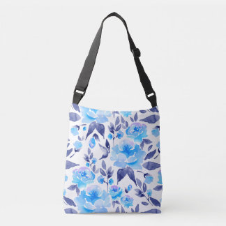 Waterverf blauwe bloemen 2 crossbody tas
