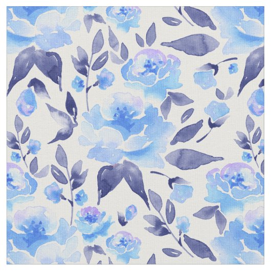 Waterverf blauwe bloemen 2 stof (Close Up)