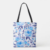 Waterverf blauwe bloemen 2 tote bag (Achterkant)