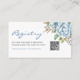 Waterverf Blauwe Bloemen Baby QR Code Registry Informatiekaartje