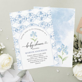 Waterverf Blauwe bloemen Baby shower Kaart