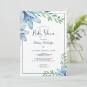 Waterverf Blauwe Bloemen Baby shower Kaart (Staand voorkant)