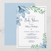 Waterverf Blauwe Bloemen Baby shower Kaart (Voorkant / Achterkant)