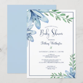 Waterverf Blauwe Bloemen Baby shower Kaart