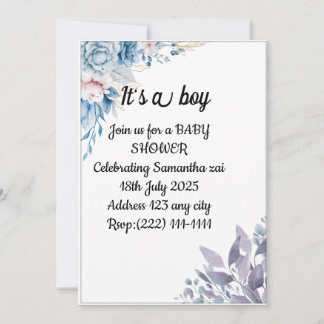 Waterverf Blauwe Bloemen Baby shower Uitnodigen |  Feestdagenkaart
