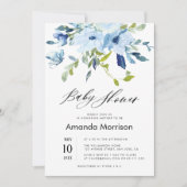 waterverf Blauwe Bloemen baby shower Uitnodiging (Voorkant)