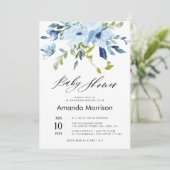 waterverf Blauwe Bloemen baby shower Uitnodiging (Staand voorkant)