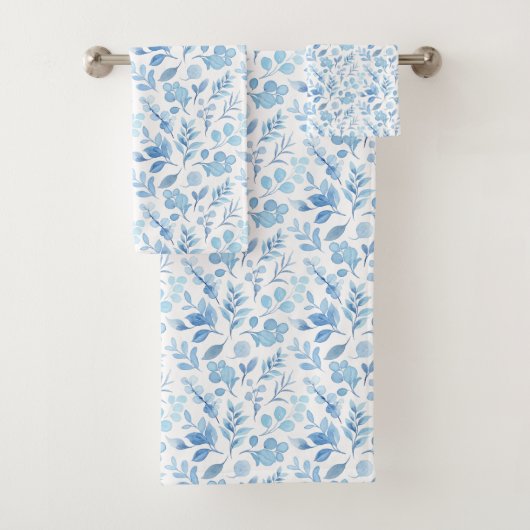 Waterverf Blauwe Bloemen Bad Handdoek (Insitu)