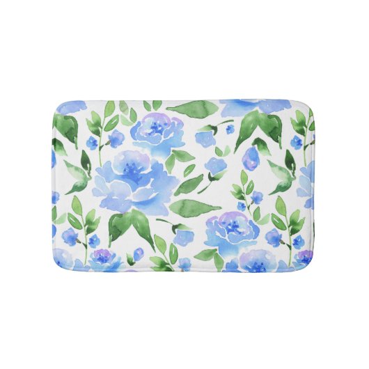 Waterverf blauwe bloemen badmat (Voorkant)