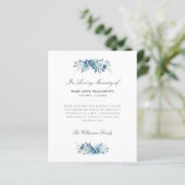 waterverf blauwe bloemen begrafenis bedankt kaart (Staand voorkant)