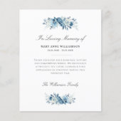 waterverf blauwe bloemen begrafenis bedankt kaart (Voorkant)