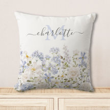 Waterverf Blauwe Bloemen Bloemige Elegante Monogra