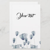 Waterverf blauwe bloemen briefpapier (Voorkant / Achterkant)