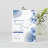 Waterverf Blauwe Bloemen Bruidsdouche Kaart (Staand voorkant)