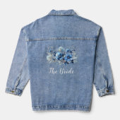 Waterverf Blauwe Bloemen Bruiloft Denim Jas Denim Jacket (Achterkant)