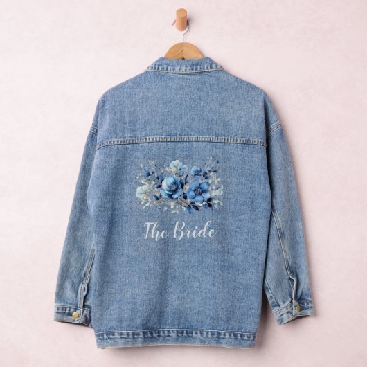 Waterverf Blauwe Bloemen Bruiloft Denim Jas Denim Jacket (Hangar)
