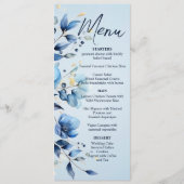 Waterverf Blauwe Bloemen Bruiloft Menu (Voorkant)