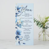 Waterverf Blauwe Bloemen Bruiloft Menu (Staand voorkant)