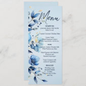 Waterverf Blauwe Bloemen Bruiloft Menu (Voorkant / Achterkant)