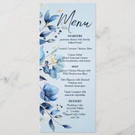 Waterverf Blauwe Bloemen Bruiloft Menu