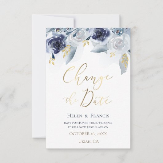 waterverf blauwe bloemen | Datum wijzigen Kaart (Voorkant)