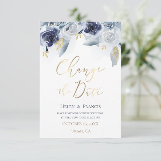 waterverf blauwe bloemen | Datum wijzigen Kaart (Staand voorkant)