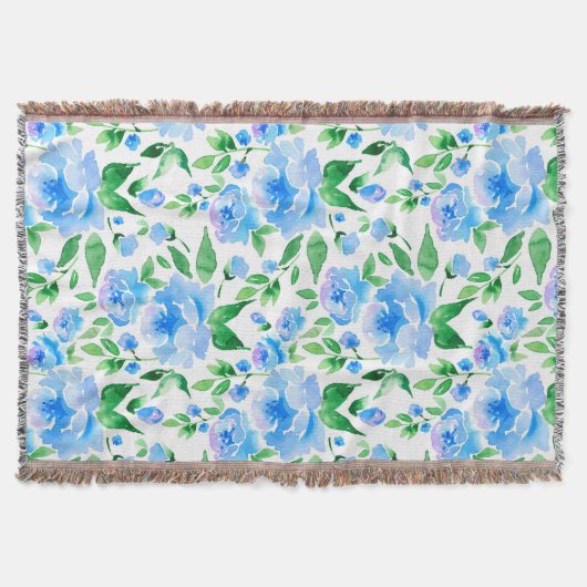 Waterverf blauwe bloemen deken (Voorkant)