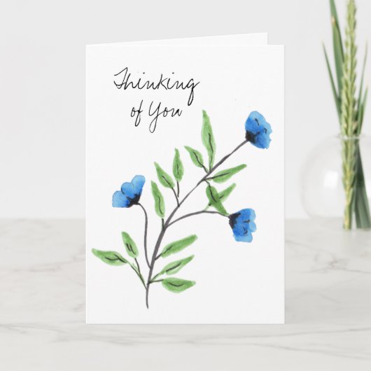 Waterverf Blauwe Bloemen Denken aan jou Kaart (Voorkant)