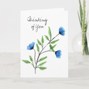 Waterverf Blauwe Bloemen Denken aan jou Kaart