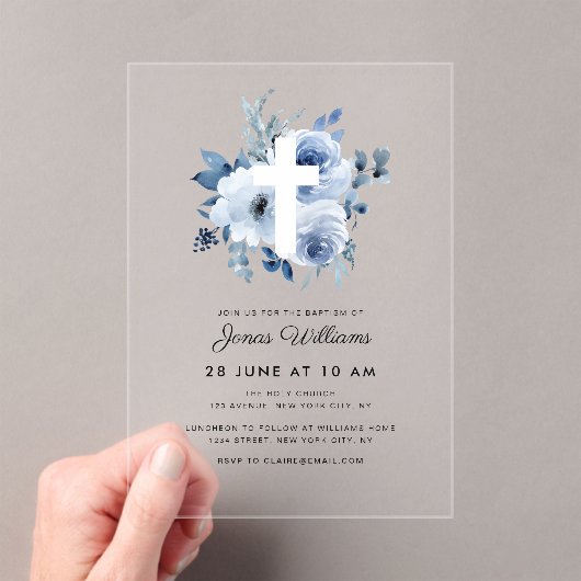 Waterverf blauwe bloemen Doop Acryl Uitnodigingen (Insitu (Draagbaar))