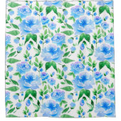 Waterverf blauwe bloemen douchegordijn (Voorkant)