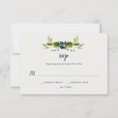 Waterverf Blauwe Bloemen, eikels, eikenbladeren RS RSVP Kaartje (Voorkant)