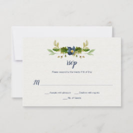 Waterverf Blauwe Bloemen, eikels, eikenbladeren RS RSVP Kaartje