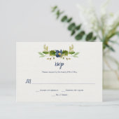 Waterverf Blauwe Bloemen, eikels, eikenbladeren RS RSVP Kaartje (Staand voorkant)