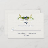 Waterverf Blauwe Bloemen, eikels, eikenbladeren RS RSVP Kaartje (Voorkant / Achterkant)