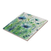 Waterverf Blauwe Bloemen en Groene Bladeren Tegeltje (Zijkant)