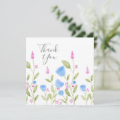 waterverf "Blauwe bloemen en roze bessen" Bedankkaart (Staand voorkant)
