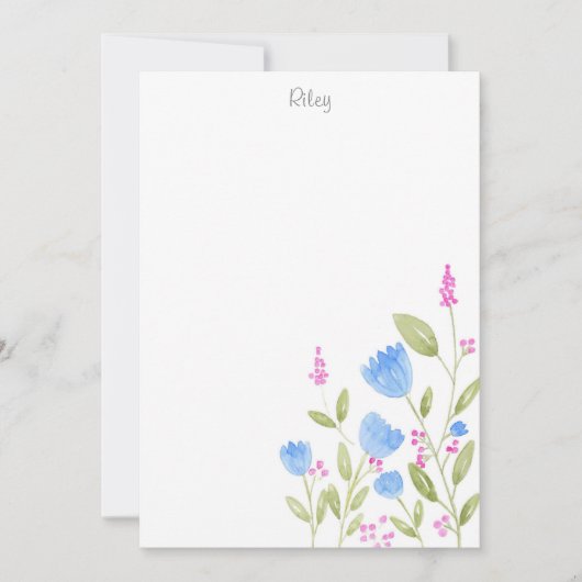 waterverf "Blauwe bloemen en roze bessen" Notitiekaartje (Voorkant)